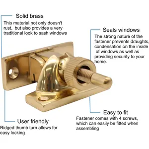 EAI Brighton Sash Window Fastener - Polished Brass - 58mm