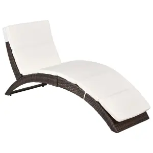 Outsunny Garden Rattan Sun Lounger Foldable Patio Chaise Chair Brown