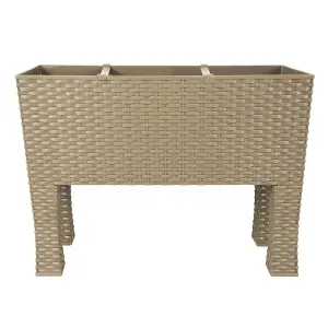 simpa 33L Beige Rectangular Plastic Rattan Trough Planter.