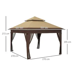 Outsunny 3 x 3(m) Pop Up Gazebo, Instant Shelter with Mosquito Netting, Khaki