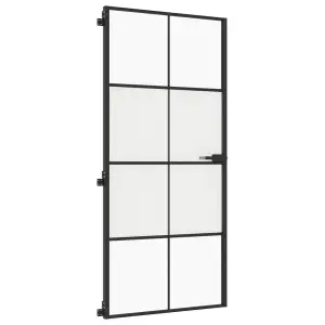 Berkfield Interior Door Slim Black 93x201.5 cm Tempered Glass and Aluminium