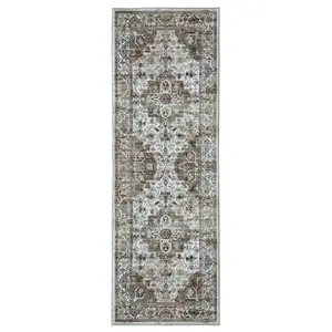 Silk Road Cream & Brown Keshan Medium Runner, (L)180cm x (W)60cm