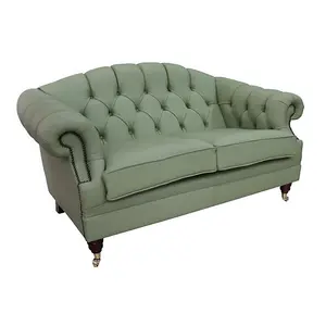 Chesterfield 2 Seater Pea Green Leather Sofa Settee Custom Made In Victoria Style