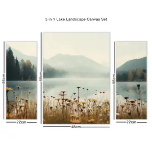 Arthouse Mountain Lake Earth Tones Mixed size Canvas art, Set of 3