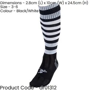 JUNIOR Size 3-6 Hooped Stripe Football Socks - BLACK/WHITE - Contoured Ankle