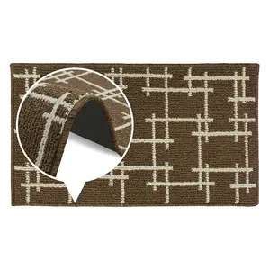 JVL Vector Machine Washable Latex Backed Doormat, 40x70cm, Brown