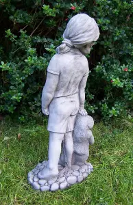 Little Girl with Teddy Bear Garden Ornament