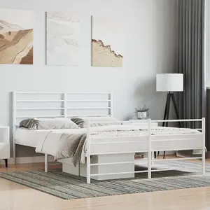 Berkfield Metal Bed Frame with Headboard and Footboard White 160x200 cm