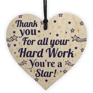 Red Ocean Colleague THANK YOU Gifts Wooden Heart Plaque Employee Teacher Volunteer Keepsake Gifts