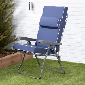 Alfresia Recliner Garden Chair, Charcoal Frame, Navy Blue Luxury Cushion