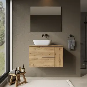 Banyetti Celtic Duo 800mm Wall Hung Basin Unit with Door & Worktop - Ostippo Oak