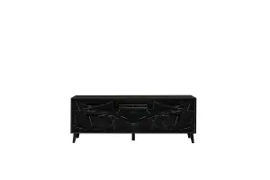 Elegant Fina 04 TV Cabinet H680mm W1860mm D400mm - Black Marble & Matt Finish with Versatile Storage