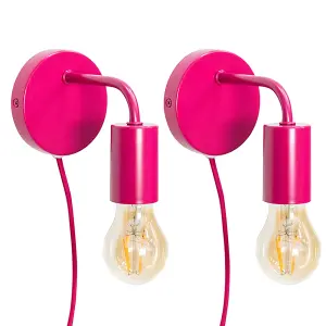 ValueLights Jordy Pair of - Plug in Colour Pop Raspberry Easy Fit Wall Lights - Bulbs included