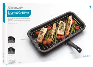 KitchenCraft Enamel 4cm x 23cm Grill Pan with Scratch-resistant Enamel Coating