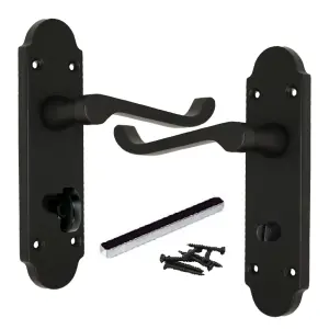 Epsom Door Handle Bathroom Lock Scroll Lever - Matt Black