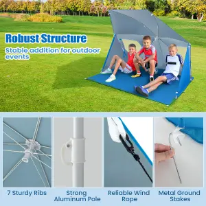 Costway Convertible Beach Tent 2-In-1 Sun Umbrella Beach Shade Shelter 2-4People