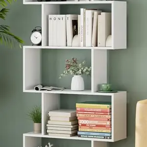 Alivio 5 Tier Wooden S-Shaped Bookcase Living Room Modern Display Shelves Storage - White