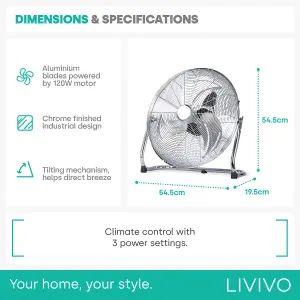 LIVIVO 18" 120W Chrome Floor fan