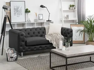 2 Seater Faux Leather Sofa Black VISSLAND