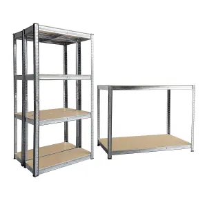 Galvanised Garage Starter Kit 2 x Shelving Bays 1500h x 700w x 300d mm 1 x Workbench 900h x 1200w x 600d mm 175kg per Shelf