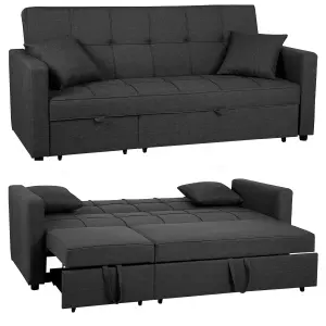 Solana Botton Tuffted 3 Seater Pull Out Sofa Bed Dark Grey