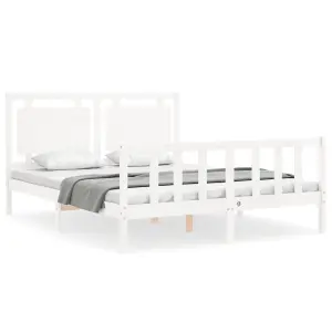 Berkfield Bed Frame with Headboard White King Size Solid Wood