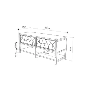 Decortie Modern Inola Shoe Bench White Engineered Wood Geometric Laser-Cut Shape on 2-Door Cupboard 105(W)cm Metal Legs Hallway