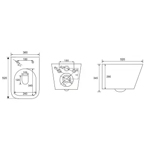 White Square Rimless Wall Hung Toilet WC Pan & Slim Seat