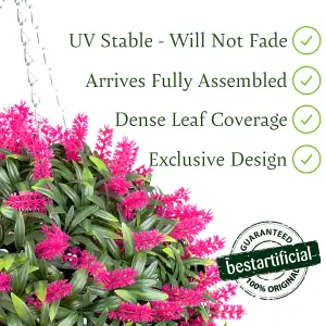 Best Artificial  28cm Pink Lush Lavender Hanging Basket Flower Topiary Ball - Suitable for Outdoor Use - Weather & Fade Resistant