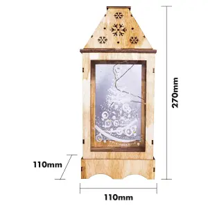 Pre-Lit Wooden Christmas Lantern with Snowflake Cut-Out & LED String Lights - Standing or Hanging Festive Decoration