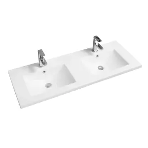 5001 Ceramic 120cm x 45cm Mid-Edge Double Inset Basin with Scooped Bowl