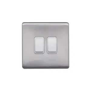 Lieber Brushed Chrome 10A 2 Gang 2 Way Switch - White Insert Screwless