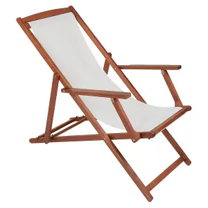 Charles Bentley Folding FSC Eucalyptus Wooden Deck Chair Beach Sun Lounger Cream