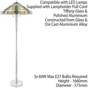 1.6m Tiffany Multi Light Floor Lamp Aluminium & Stained Glass Shade i00020