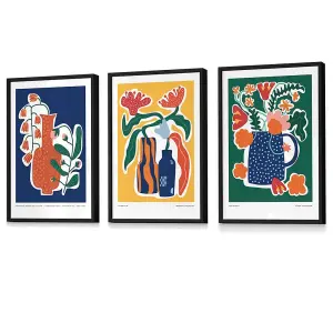 Set of 3 Artisan Bold Botanical Wall Art Prints / 42x59cm (A2) / Black Frame