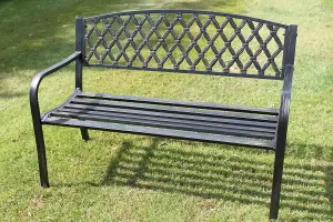 Warwick Metal Garden Bench with Web Pattern Cast Iron Back