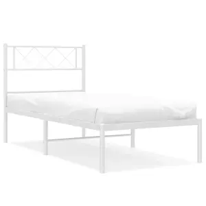 Berkfield Metal Bed Frame with Headboard White 100x190 cm