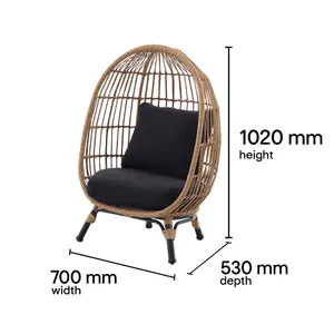 GoodHome Apolima Brown & Ebony Black Rattan effect Kids egg chair