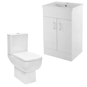 Bubly Bathrooms™ 600mm Vanity Unit and Close Coupled WC Dual Flush Toilet Set