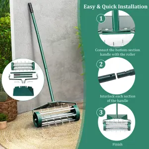 Costway Rolling Garden Lawn Aerator Roller Rotary Push Tine Spike Soil Lawn Aerator Tool