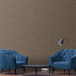 Galerie TexStyle Brown Geometric Block Flock Wallpaper Roll