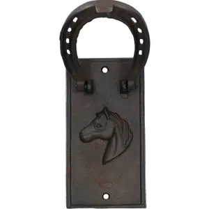 Horse Mare Shoe Head Door Knocker Bell Ringer Cast Iron Garden Shed Stable