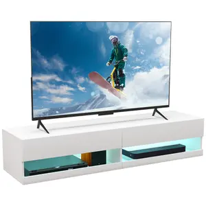 HOMCOM High Gloss TV Stand Unit Wall Mounted with LED Lights, White