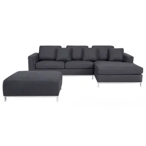 Left-Hand Corner Sofa with Ottoman OSLO Dark Grey Fabric Left Hand