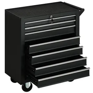 DURHAND Roller Tool Storage Chest Box Garage Workshop 7 Drawers Black