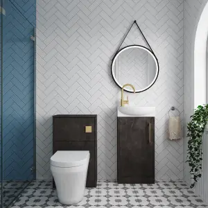 Cloakroom Suite - Right Hand 440mm Vanity, WC Unit, Toilet and Tap - Slate/Brass