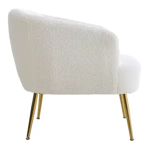 White Fabric Armchair Sofa Chair Accent Chair with Metal Legs