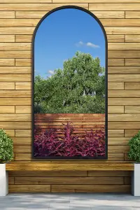 MirrorOutlet Arcus - Black Metal Framed Arched Leaner / Wall Garden Mirror 55" X 27.5" (140CM X 70CM)