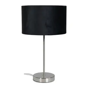 Dadiva Brushed Chrome Stem Table Lamp with Grey Velvet Reni Shade Silver / Black / No