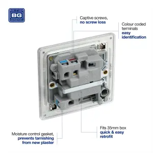 BG Electrical FBS53 Nexus Screwless Flat-Plate Switched Fused Connection Spur Unit Flex Outlet Brushed Steel Neon 13A